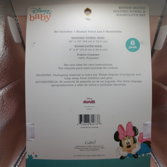 DISNEY BABY Minnie Mouse Hooded Towel with 5 Piece Washcloth Set - Picture 3 of 7